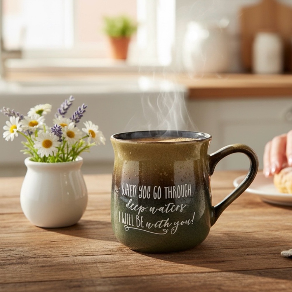 Dexsa,Coffee/Soup Mug 16oz “When you go through deep waters I will be with you"